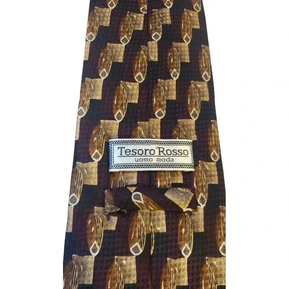 Tesoro Rosso Uomo Moda Luxury Silk Neck Tie Geometric Vintage Black‎ Gold Office
